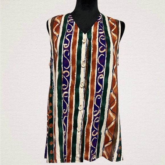 Ann Hill Petites Vintage Stripe Cottagecore Sleeveless Button
Front Blouse S - Picture 4 of 8